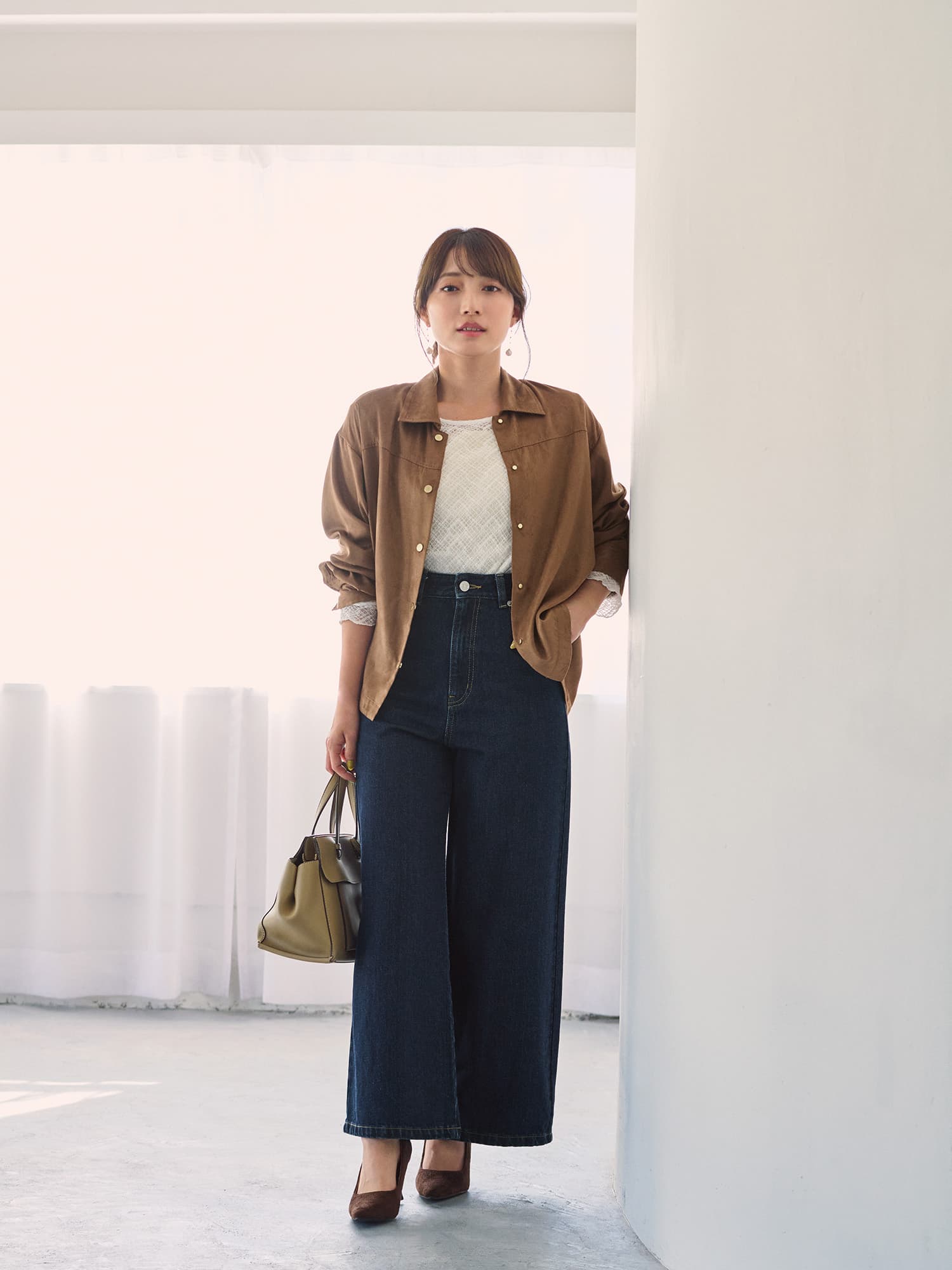 コヒナ　COHINA ジョーゼットシャツジャケット ライトベージュ ジョーゼットシャツジャケット | 小柄・低身長女性向け