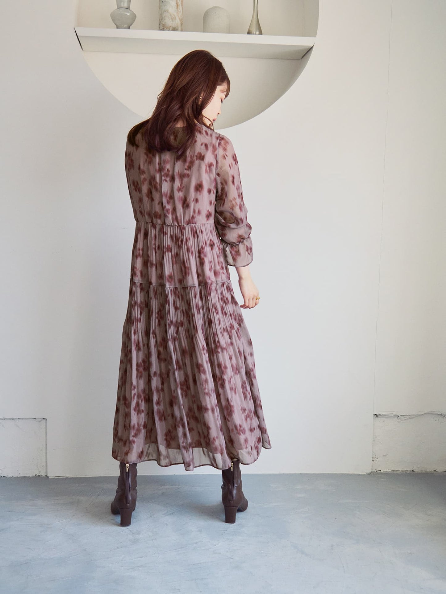 シェードフラワープリーツティアードワンピース-short & regular　[通常]