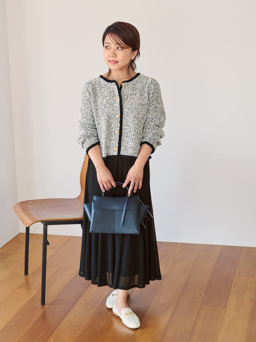 ツイードゴールドボタンニットカーディガン　[通常]