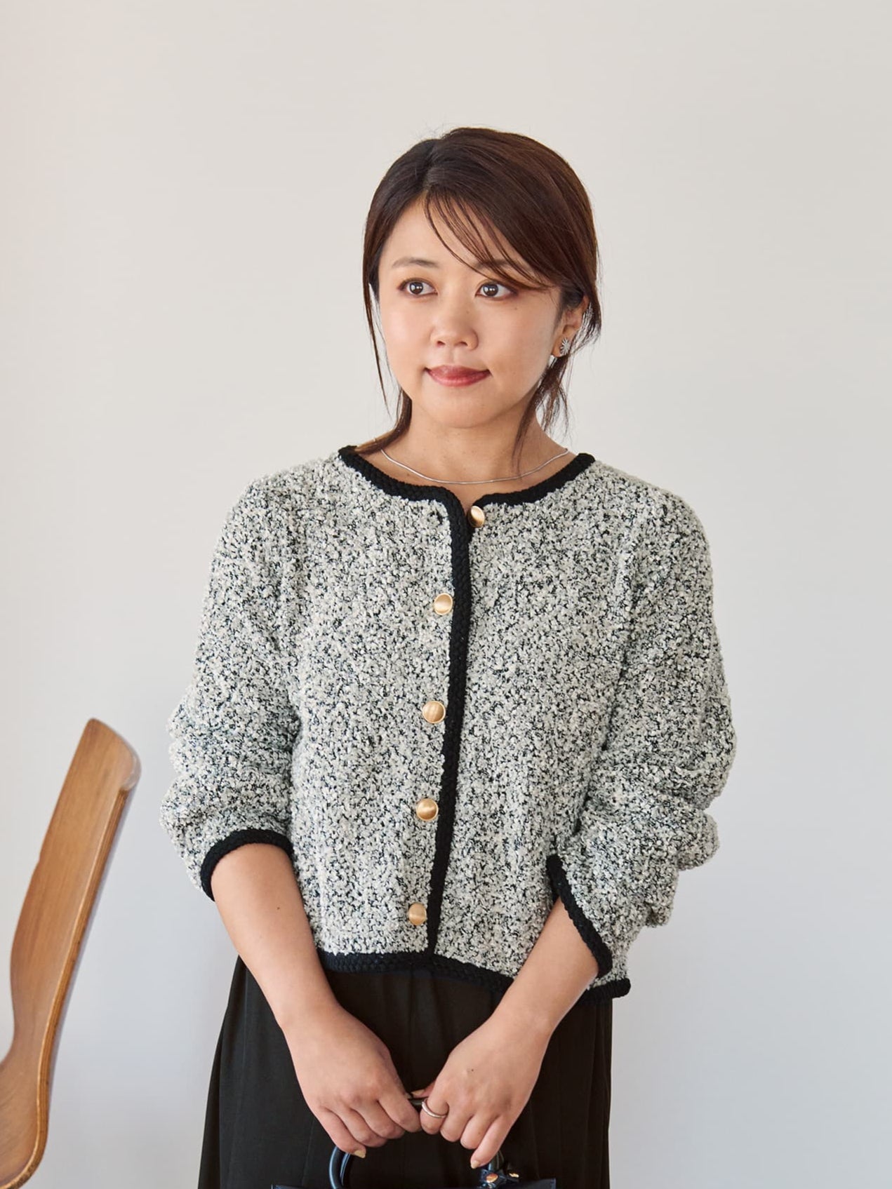 週末値下げ！【シップス】ニットツイードクルーネックカーディガン金ボタン ANGIE カーディガン 金ボタン / ゴールドボタン クルーネック