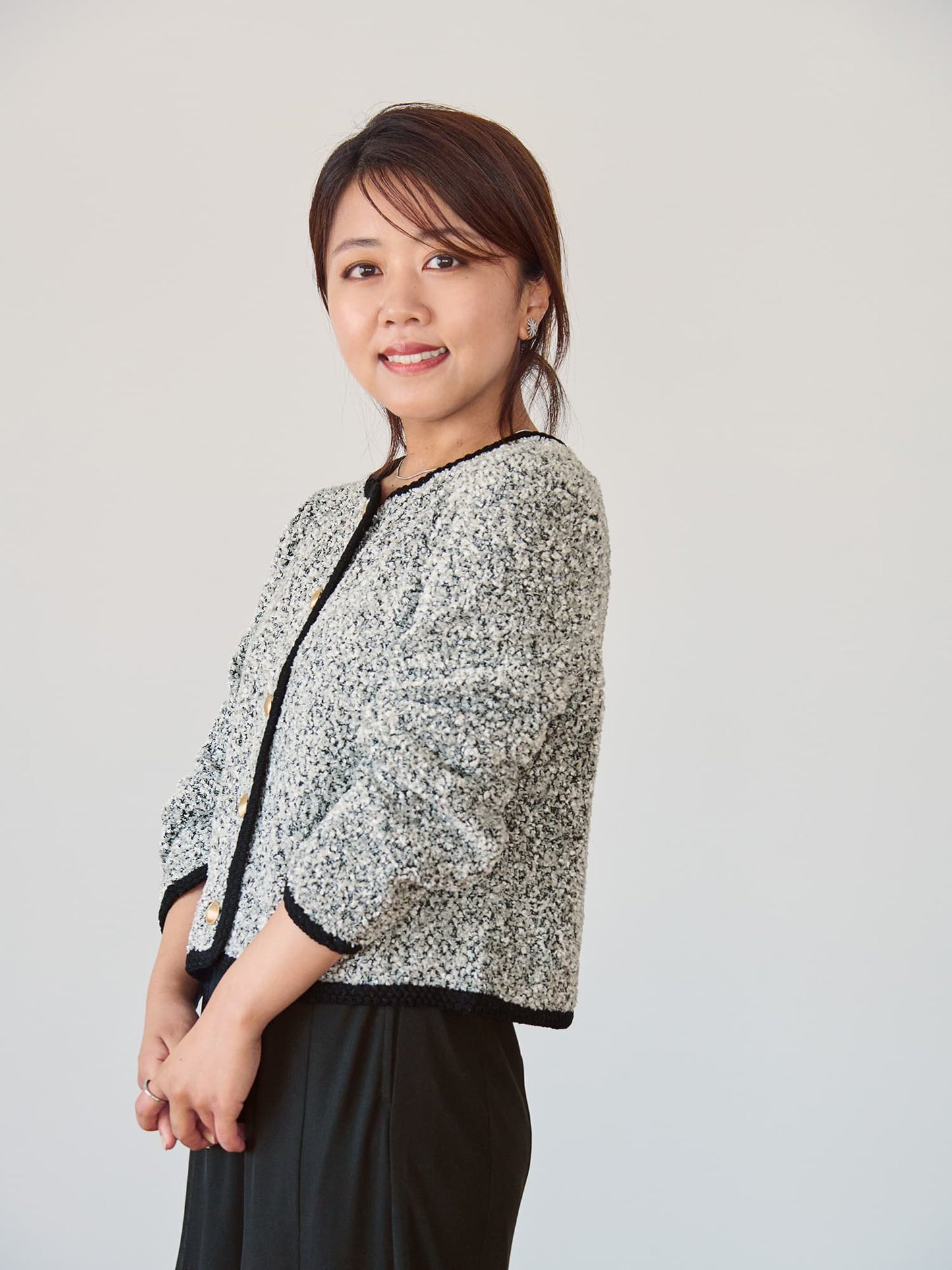 ツイードゴールドボタンニットカーディガン　[通常]