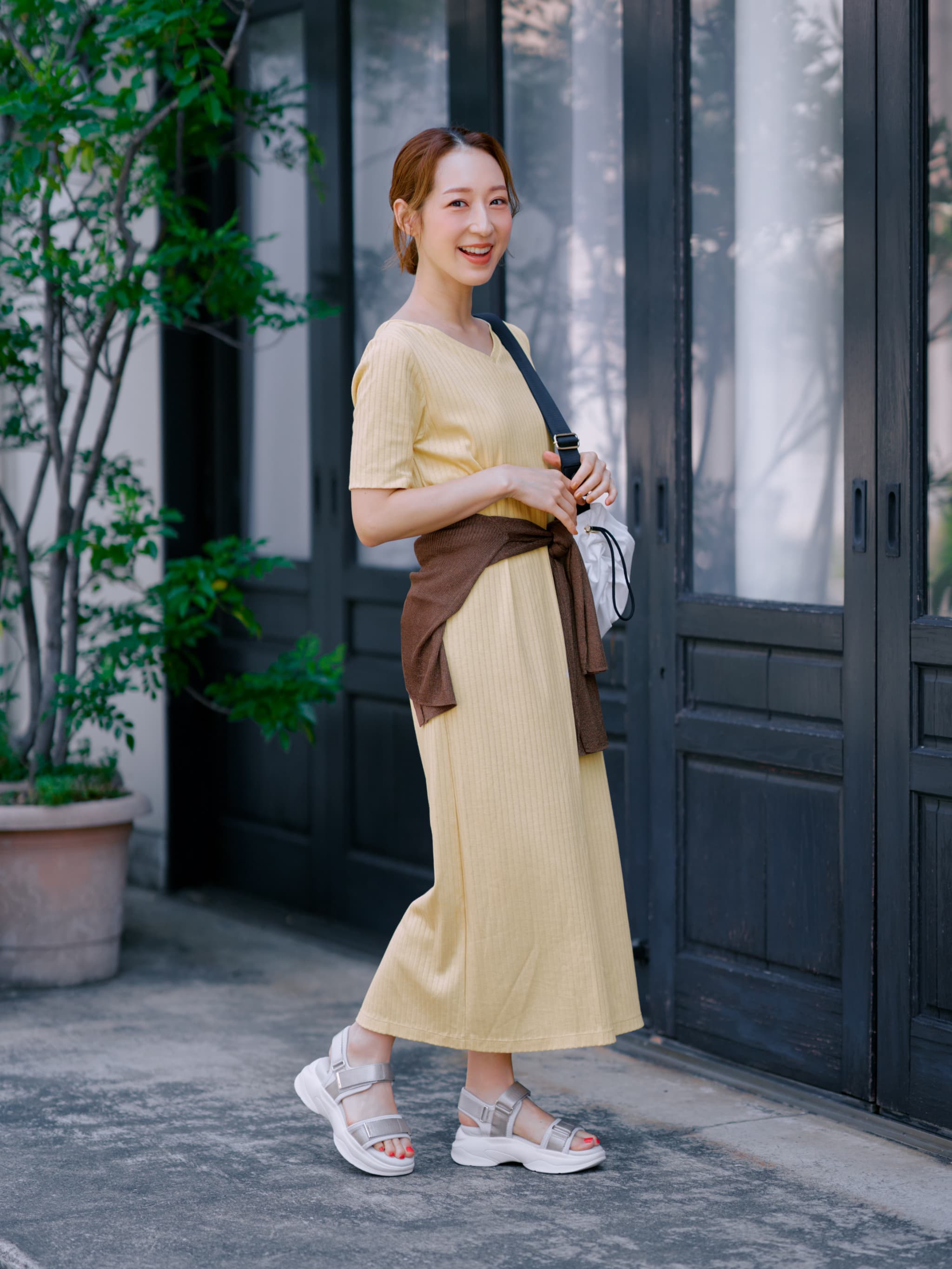 汗染み防止】Vネックリブカットワンピース-short & regular | 小柄・低