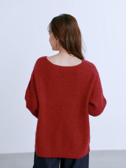 フォックスアンゴラVネックパターン柄ニット　[通常]