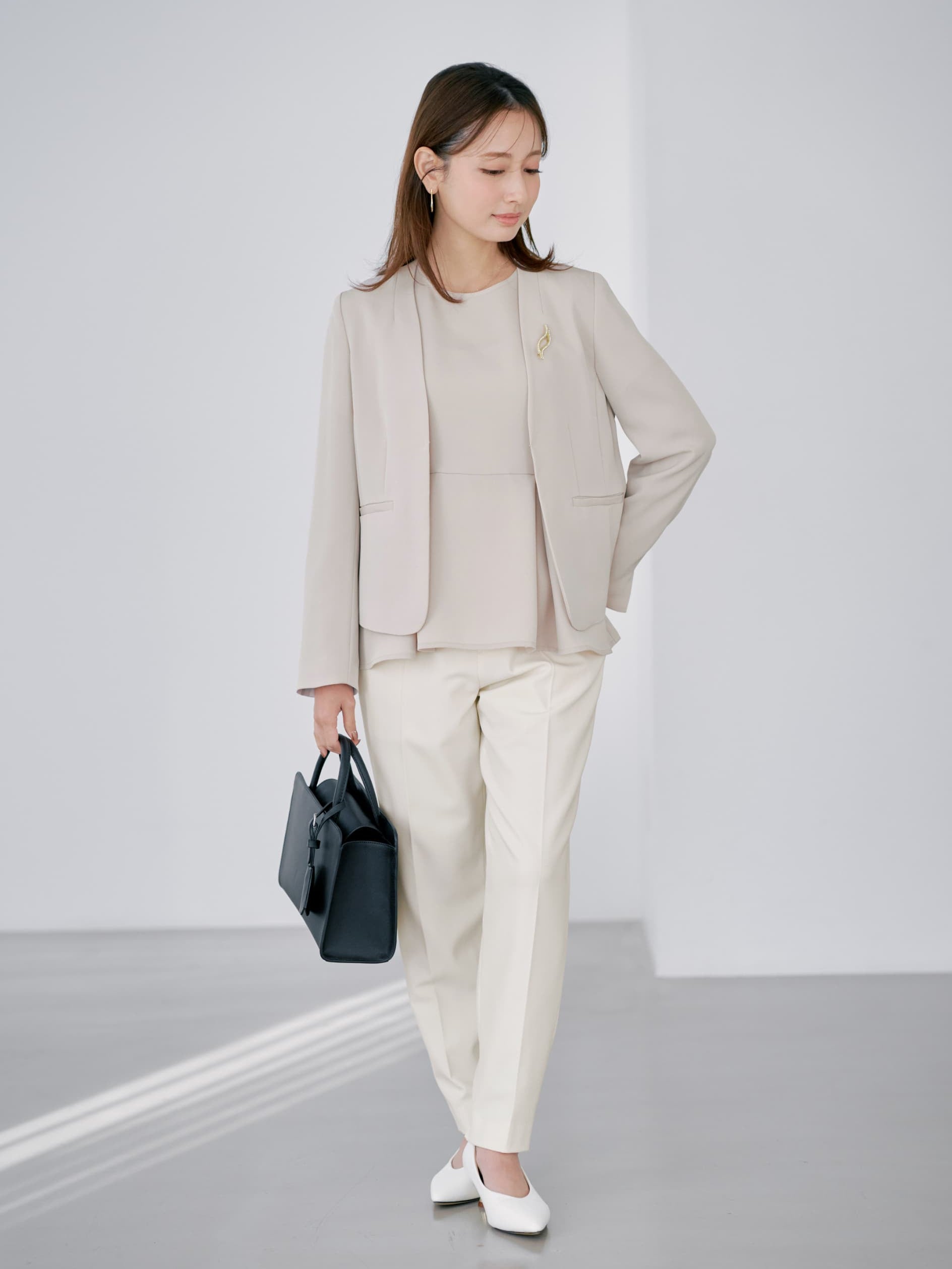 トリアセジョーゼットノーカラージャケット | 小柄・低身長女性向け