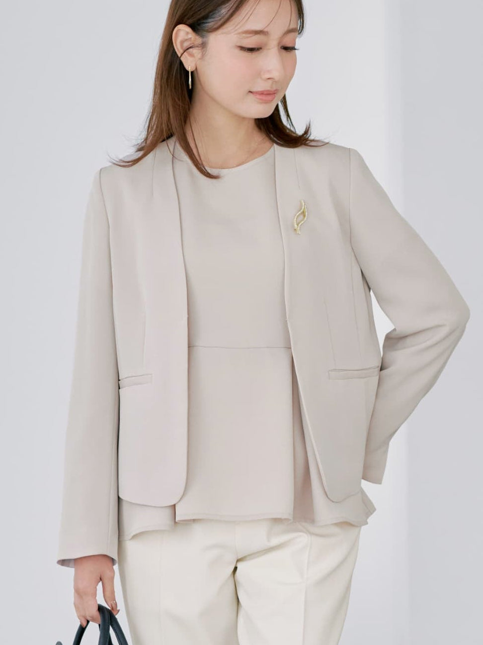 トリアセジョーゼットノーカラージャケット | 小柄・低身長女性向け