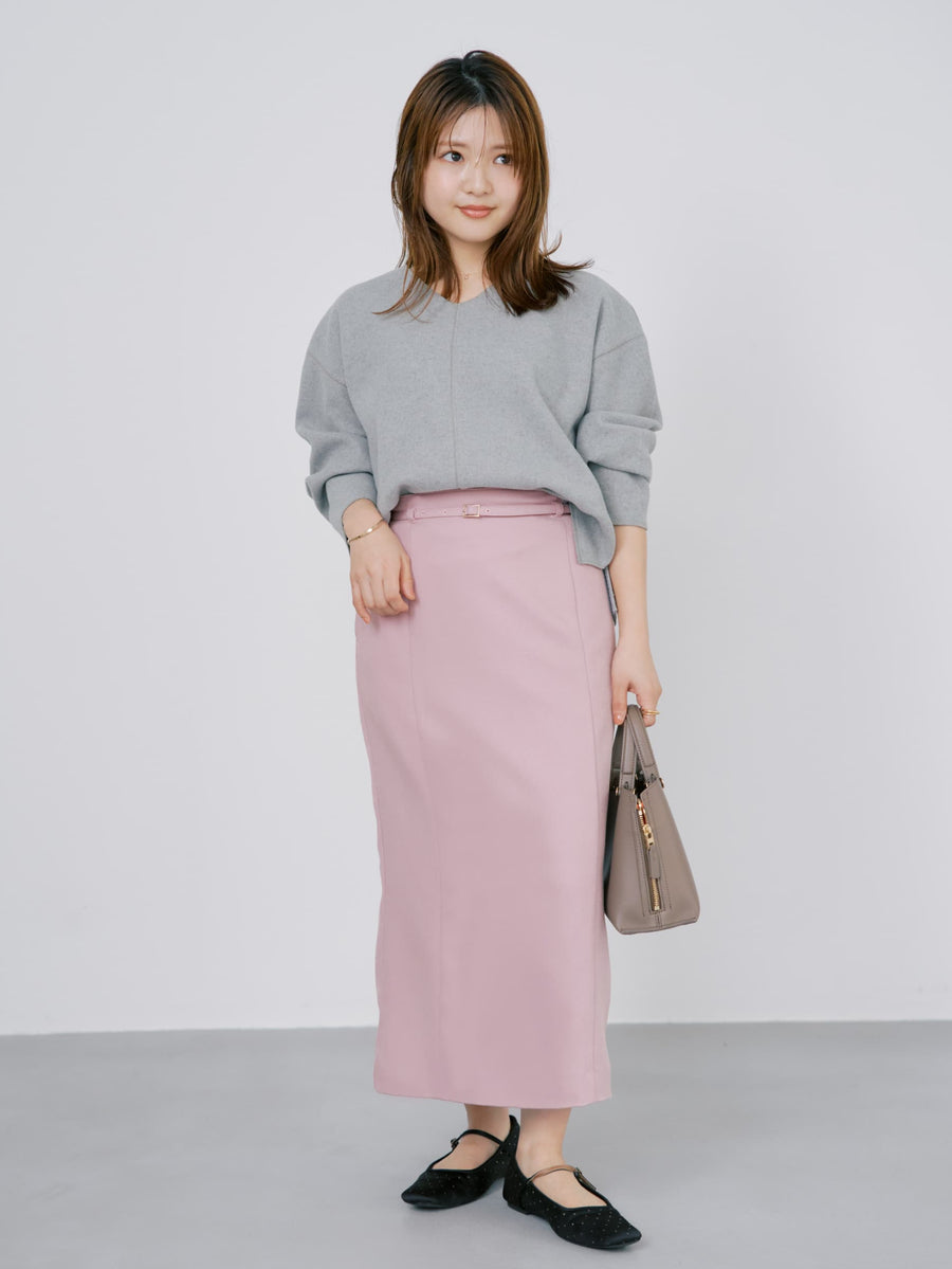 ベルト付きパネルIラインスカート-short & regular　[通常]