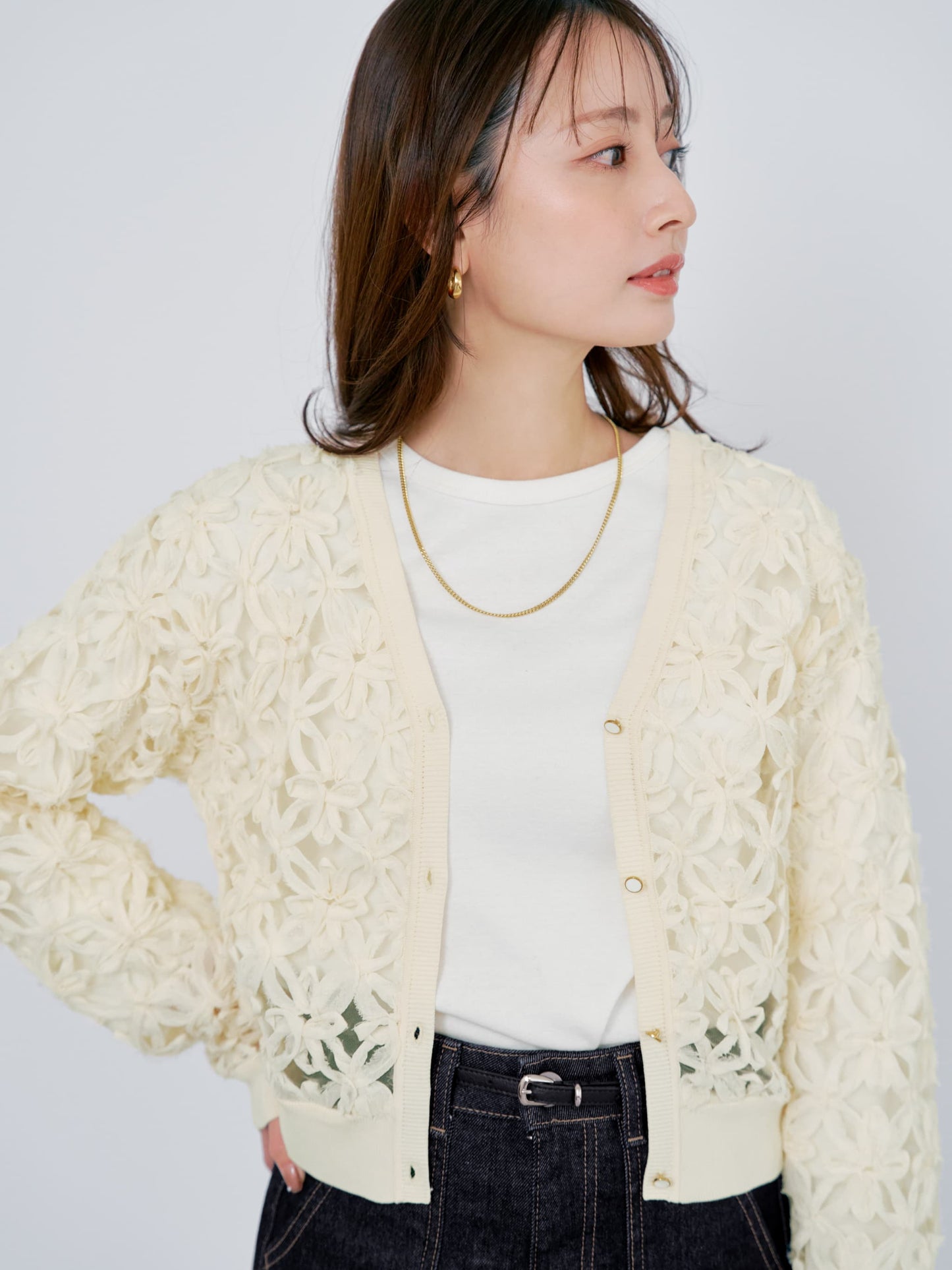 フラワーエンブロイダリーカーディガン　[通常]