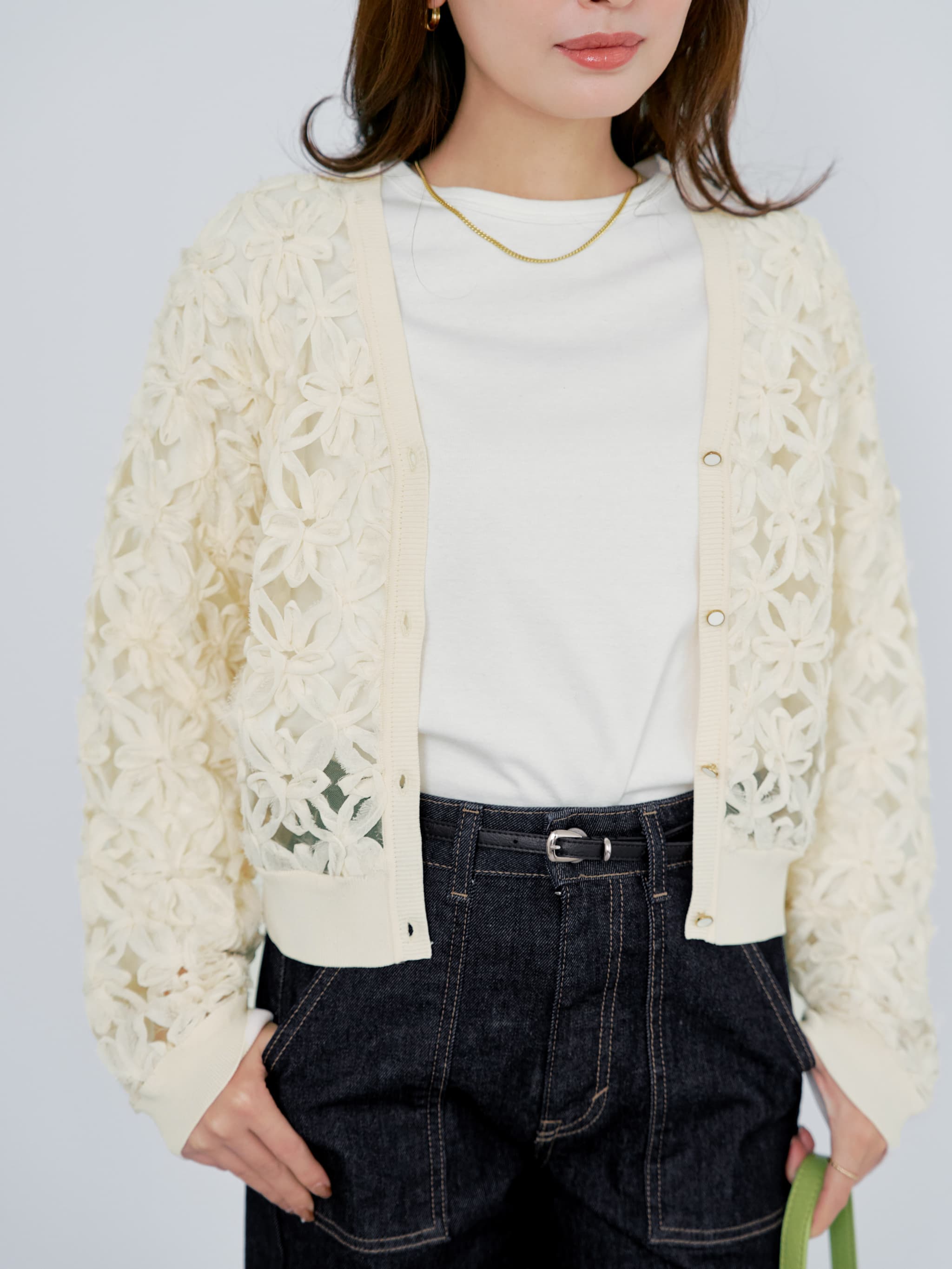 フラワーエンブロイダリーカーディガン | 小柄・低身長女性向け