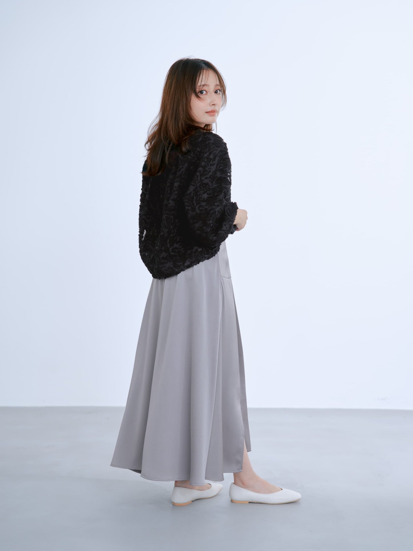 アシメラインサテンフレアスカート-short & regular　[通常]