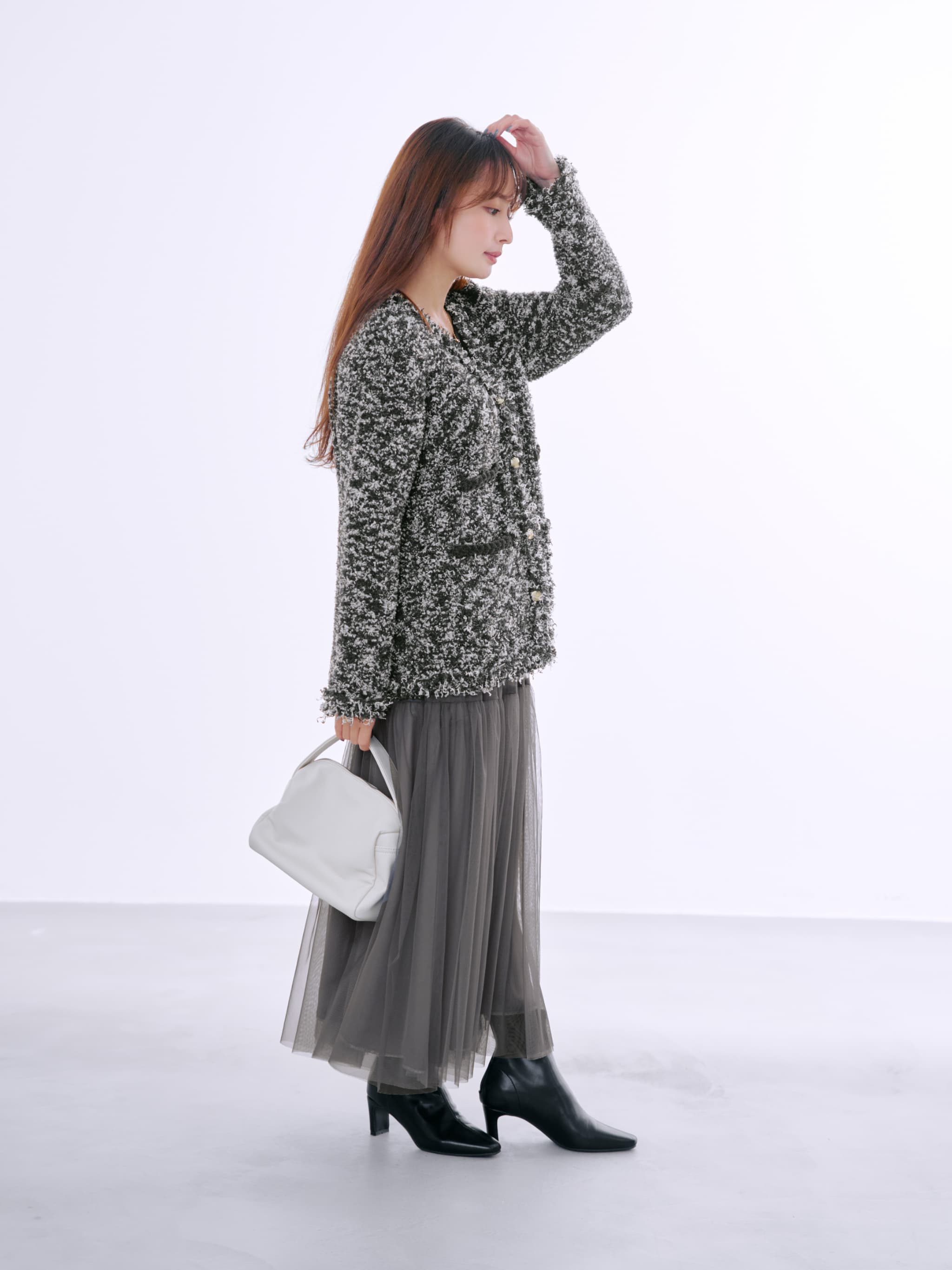 フリンジツイードニットジャケット | 小柄・低身長女性向け