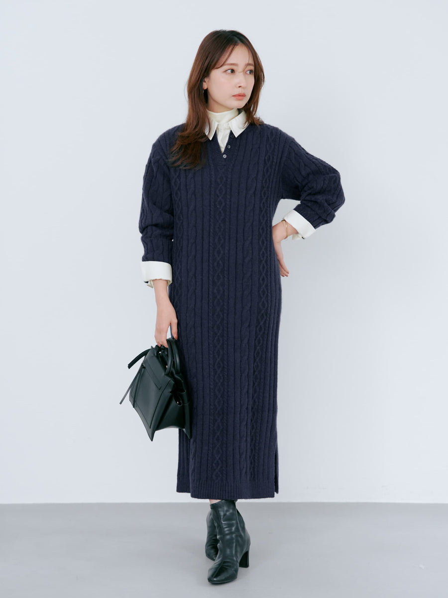 ケーブルミックスニットワンピース-short & regular　[通常]