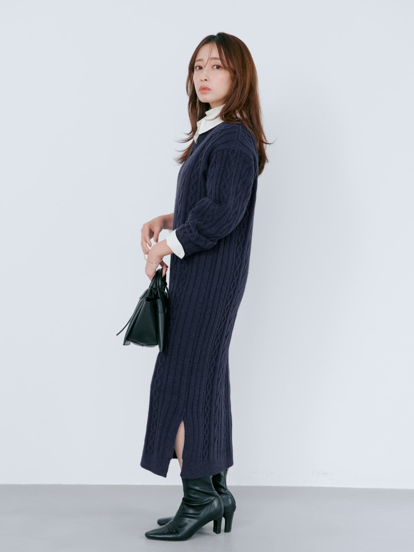 ケーブルミックスニットワンピース-short & regular　[通常]