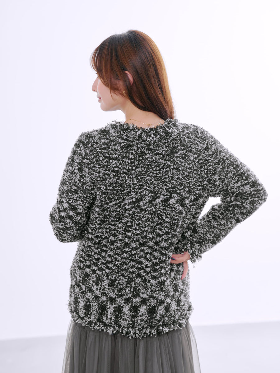 フリンジツイードニットジャケット　[通常]