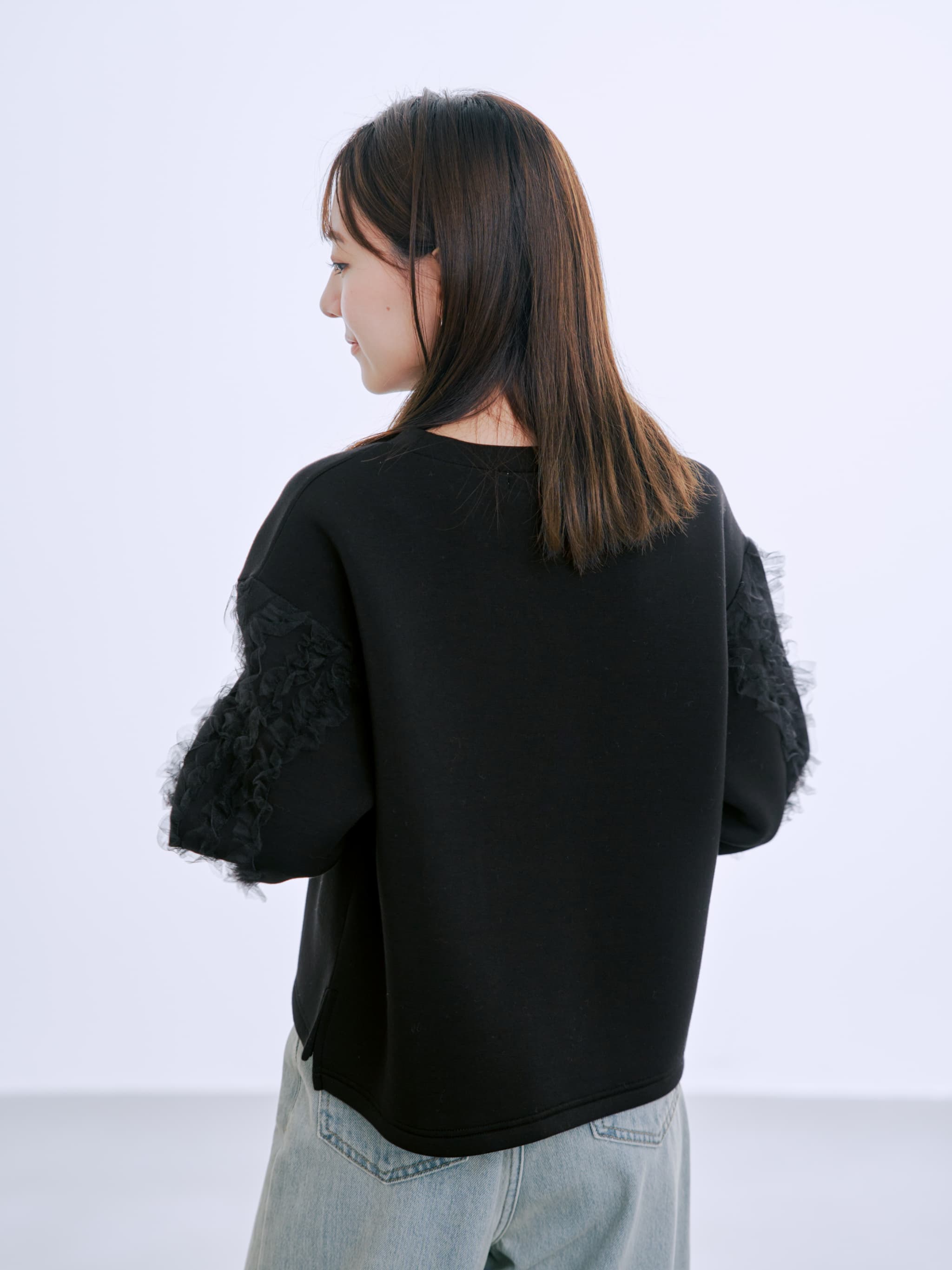 チュールスリーブダンボールトップス | 小柄・低身長女性向け