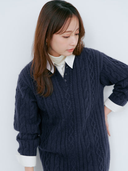 ケーブルミックスニットワンピース-short & regular　[通常]