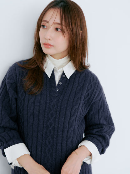 ケーブルミックスニットワンピース-short & regular　[通常]