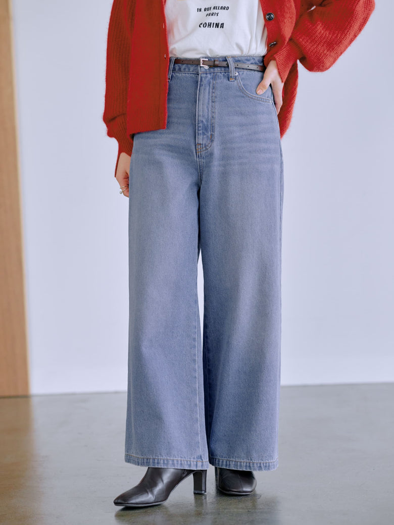 150cmスタッフ着用 COHINA DENIMフレアワイドパンツ
