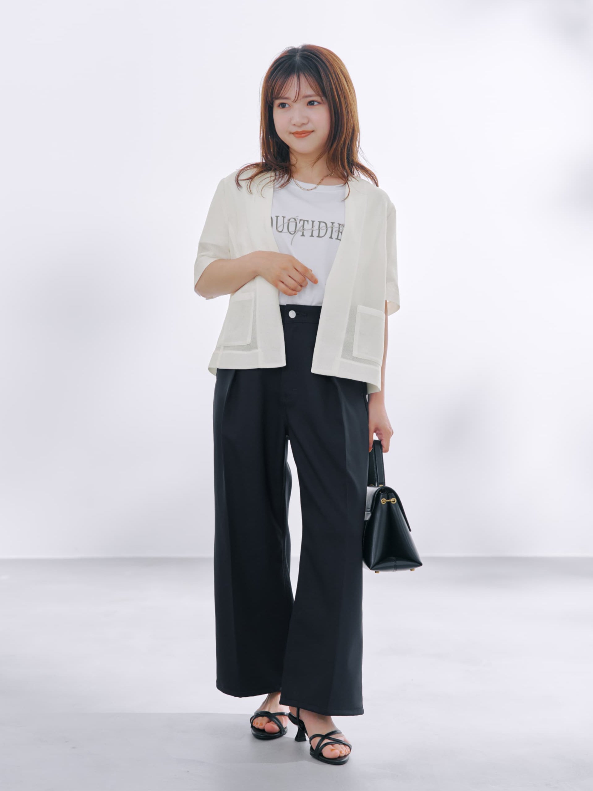 ハーフスリーブノーカラーメッシュジャケット | 小柄・低身長女性向け