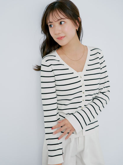 シルキーコットンゴールドボタンニットカーディガン　[通常]