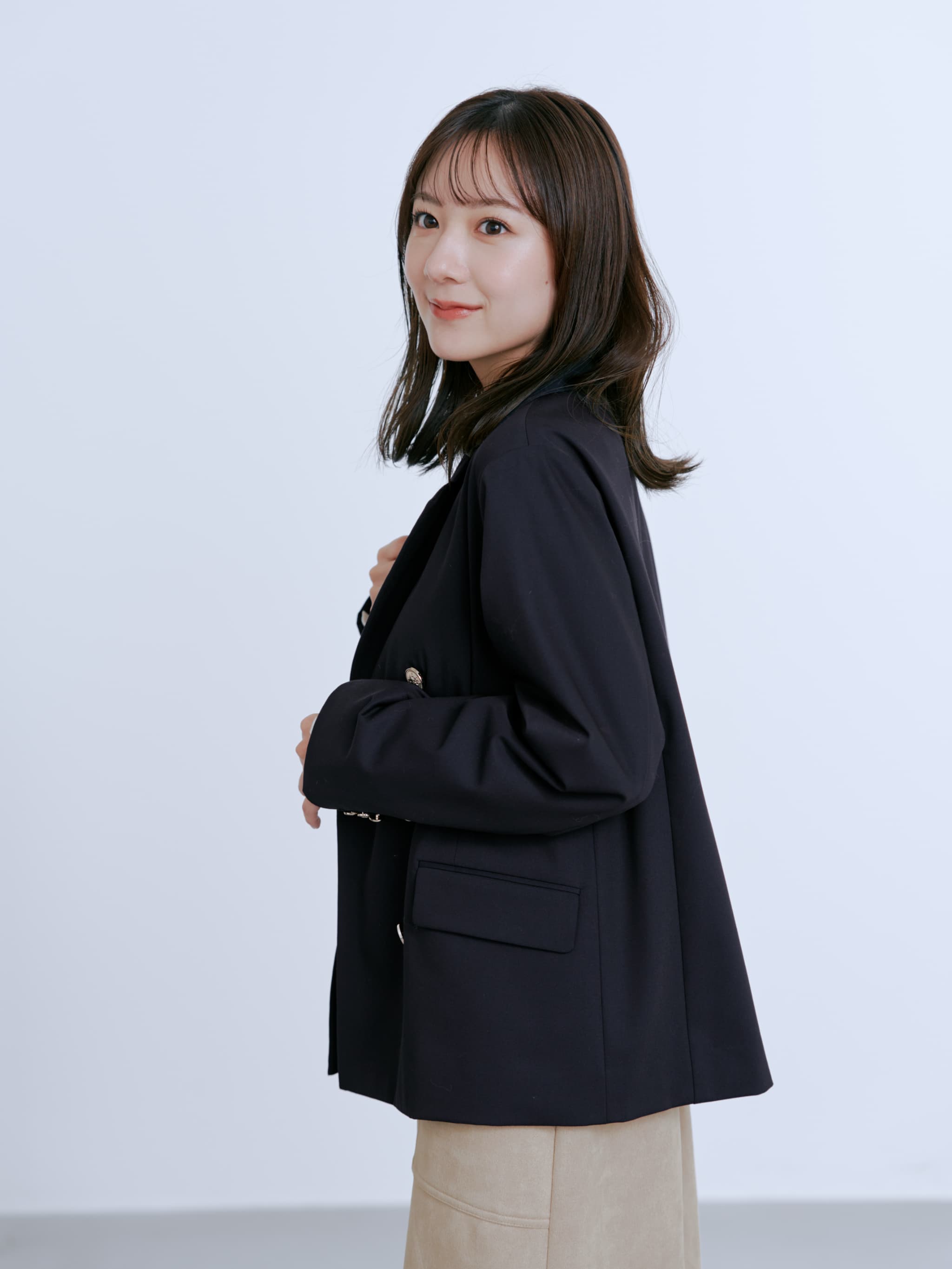 【COHINA】ゴールドボタンダブルジャケット　ネイビー ゴールドボタンダブルジャケット | 小柄・低身長女性向けファッション