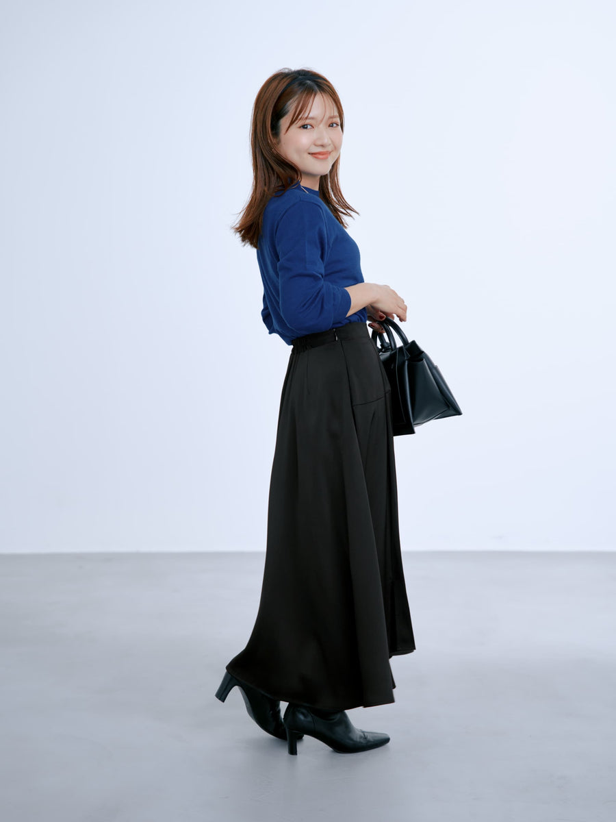 アシメラインサテンフレアスカート-short & regular　[通常]