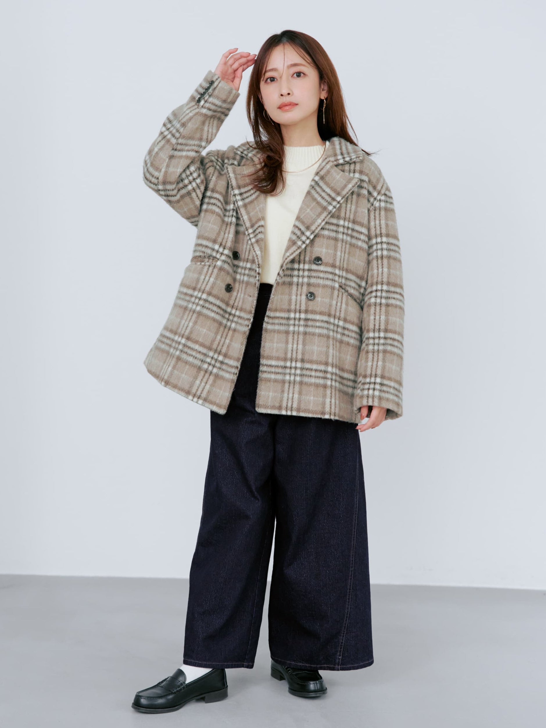 ウールシャギーチェックダブルコート | 小柄・低身長女性向け