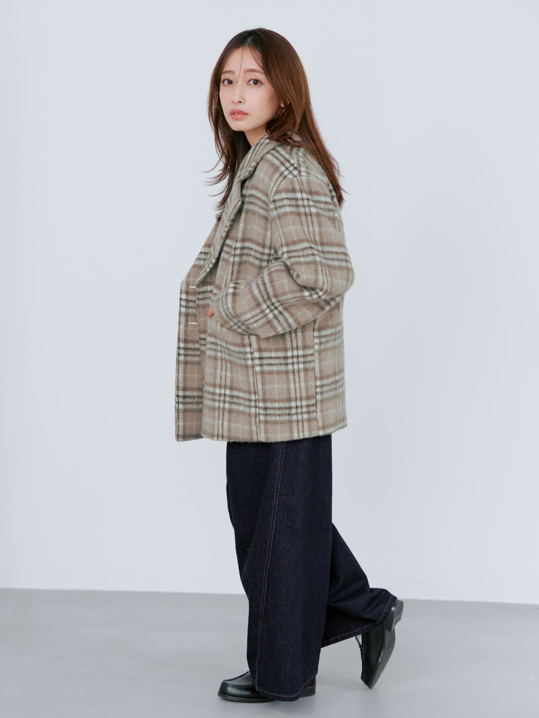 ウールシャギーチェックダブルコート | 小柄・低身長女性向け