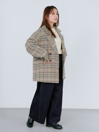 ウールシャギーチェックダブルコート　[通常]