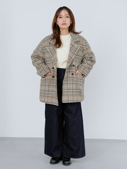 ウールシャギーチェックダブルコート　[通常]