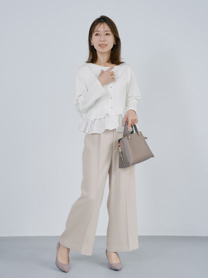 トリアセジョーゼットストレートパンツ-short & regular　[通常]