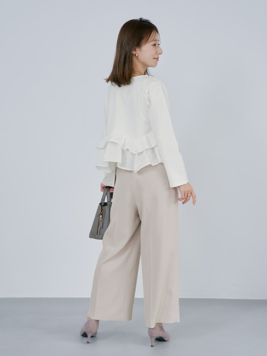 トリアセジョーゼットストレートパンツ-short & regular　[通常]