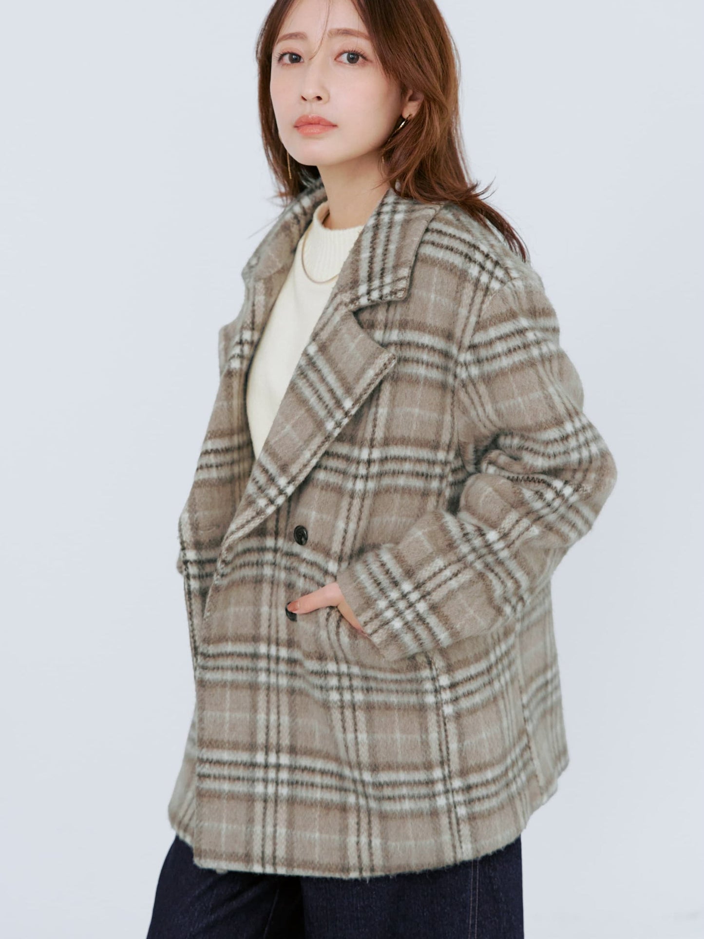 ウールシャギーチェックダブルコート　[通常]