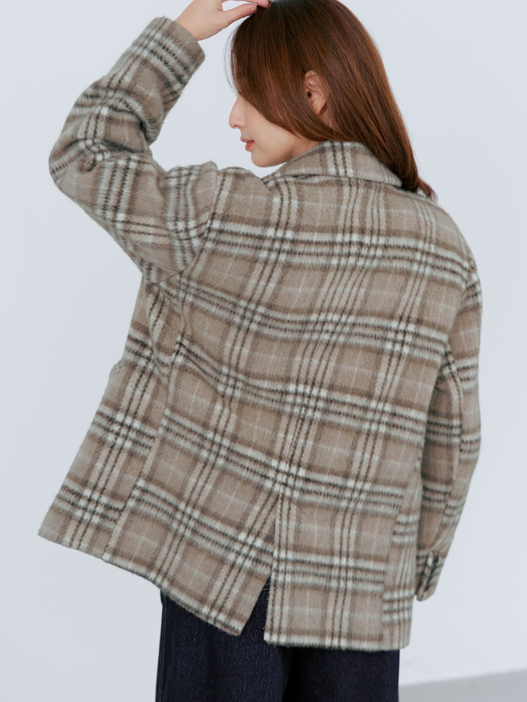 ウールシャギーチェックダブルコート | 小柄・低身長女性向け
