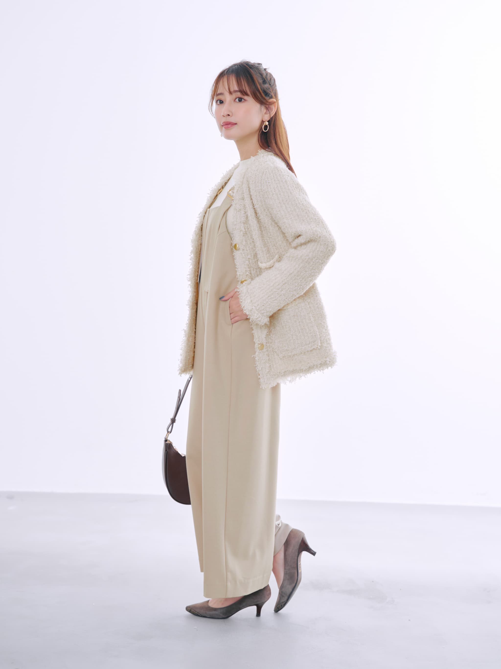 フリンジツイードニットジャケット | 小柄・低身長女性向け
