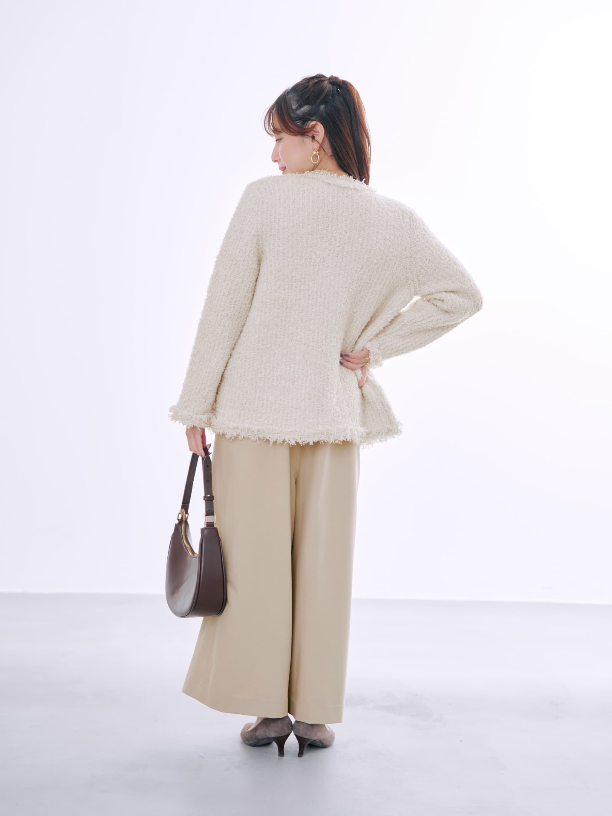 フリンジツイードニットジャケット | 小柄・低身長女性向け
