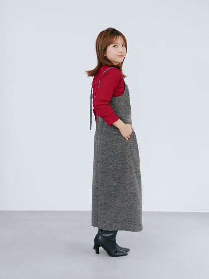 ゴールドボタンツイードジャンパースカート-short & regular　[通常]