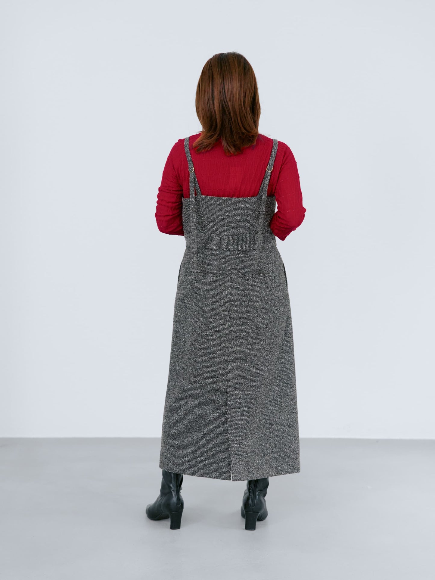 ゴールドボタンツイードジャンパースカート-short & regular　[通常]