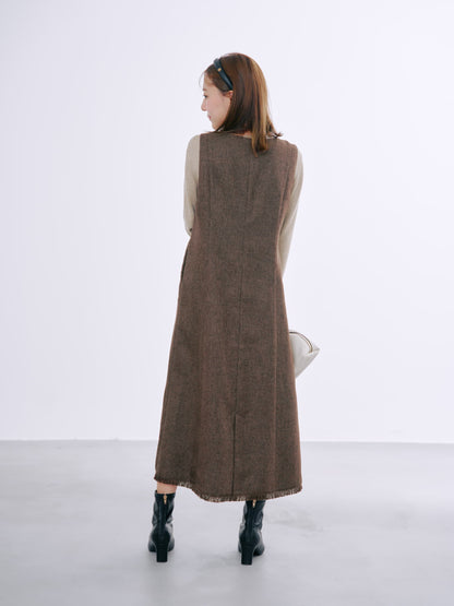 ツイードフロントジップジャンパースカート-short & regular　[通常]