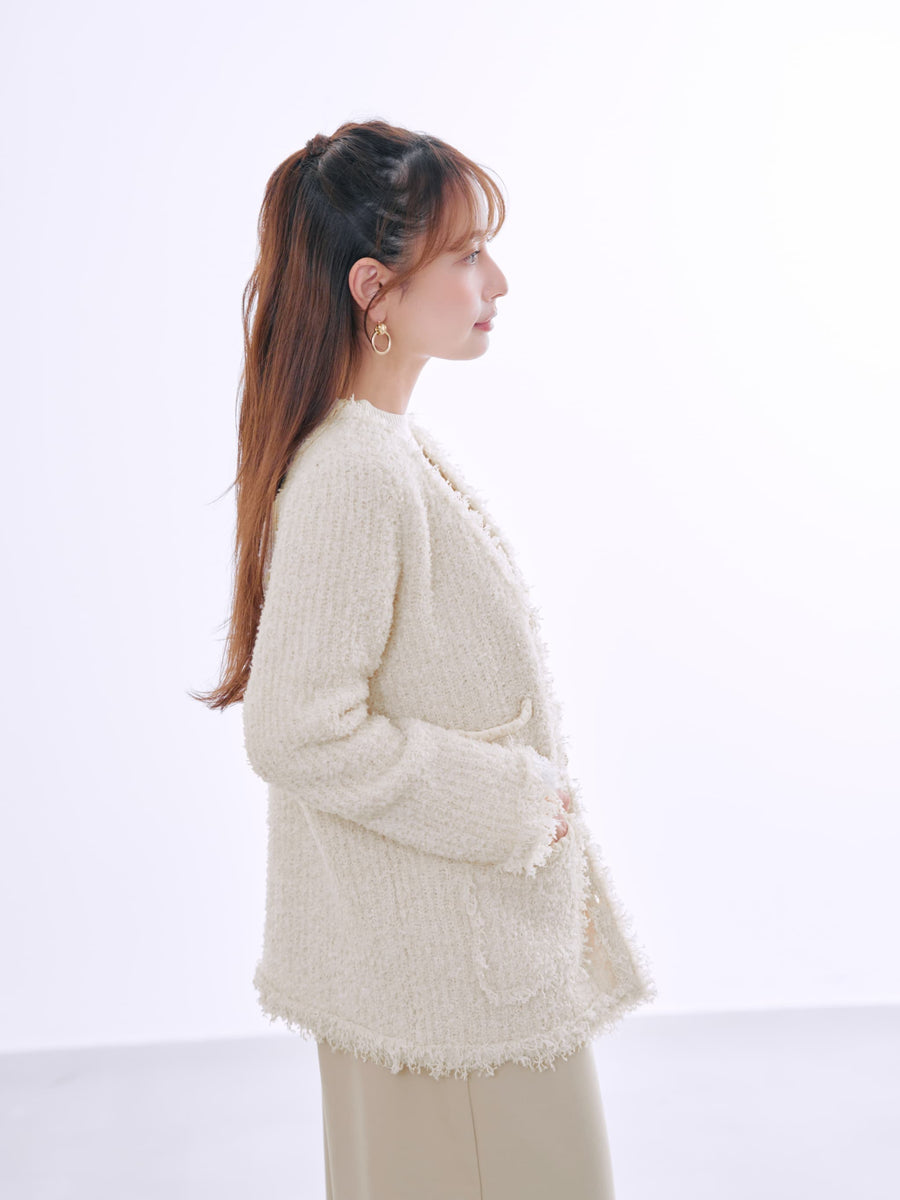 フリンジツイードニットジャケット　[通常]