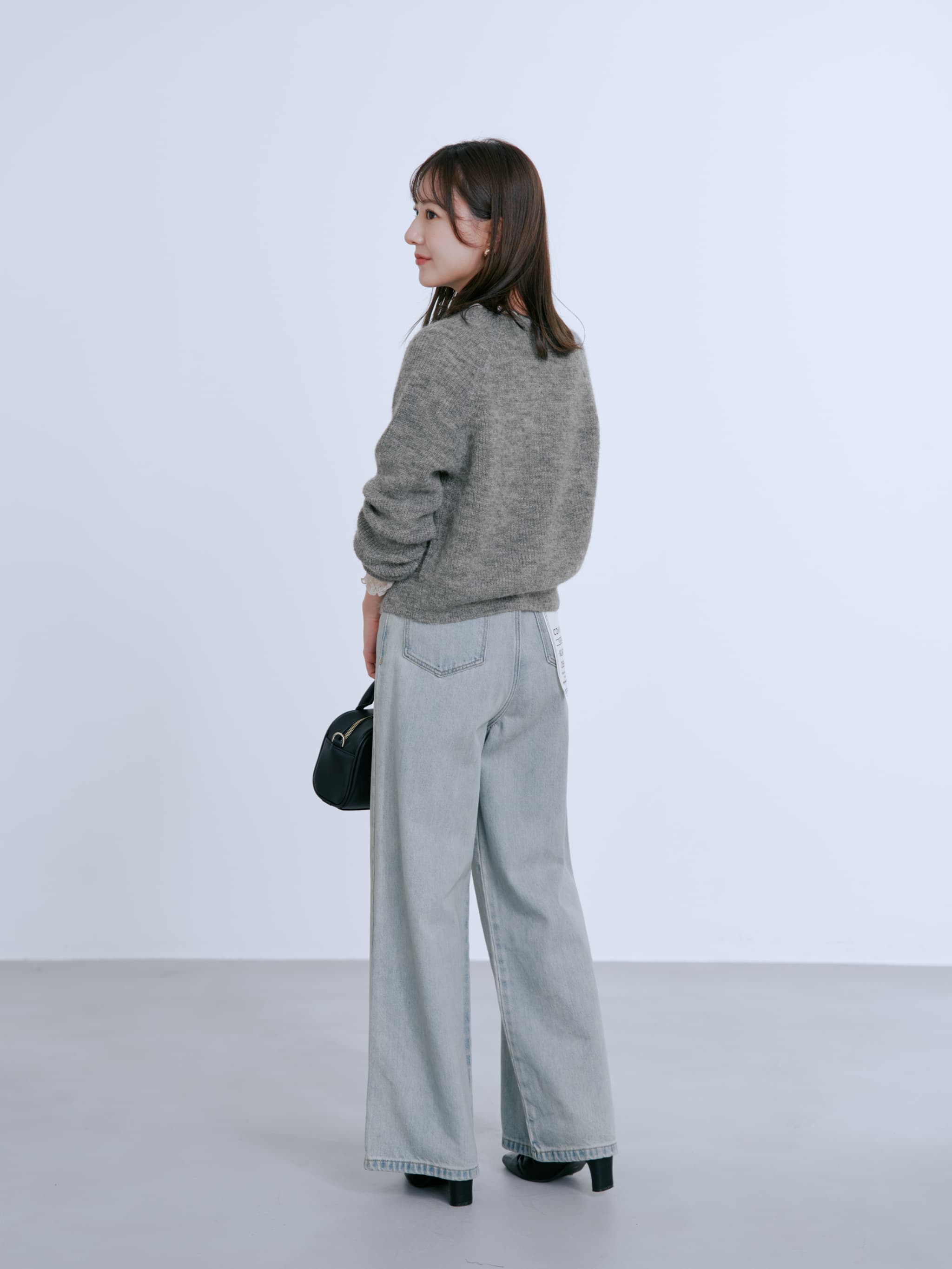 【COHINA】新品アルパカミックスパールカーディガン ブルー 水色 アルパカミックスパールカーディガン | 小柄・低身長女性向け