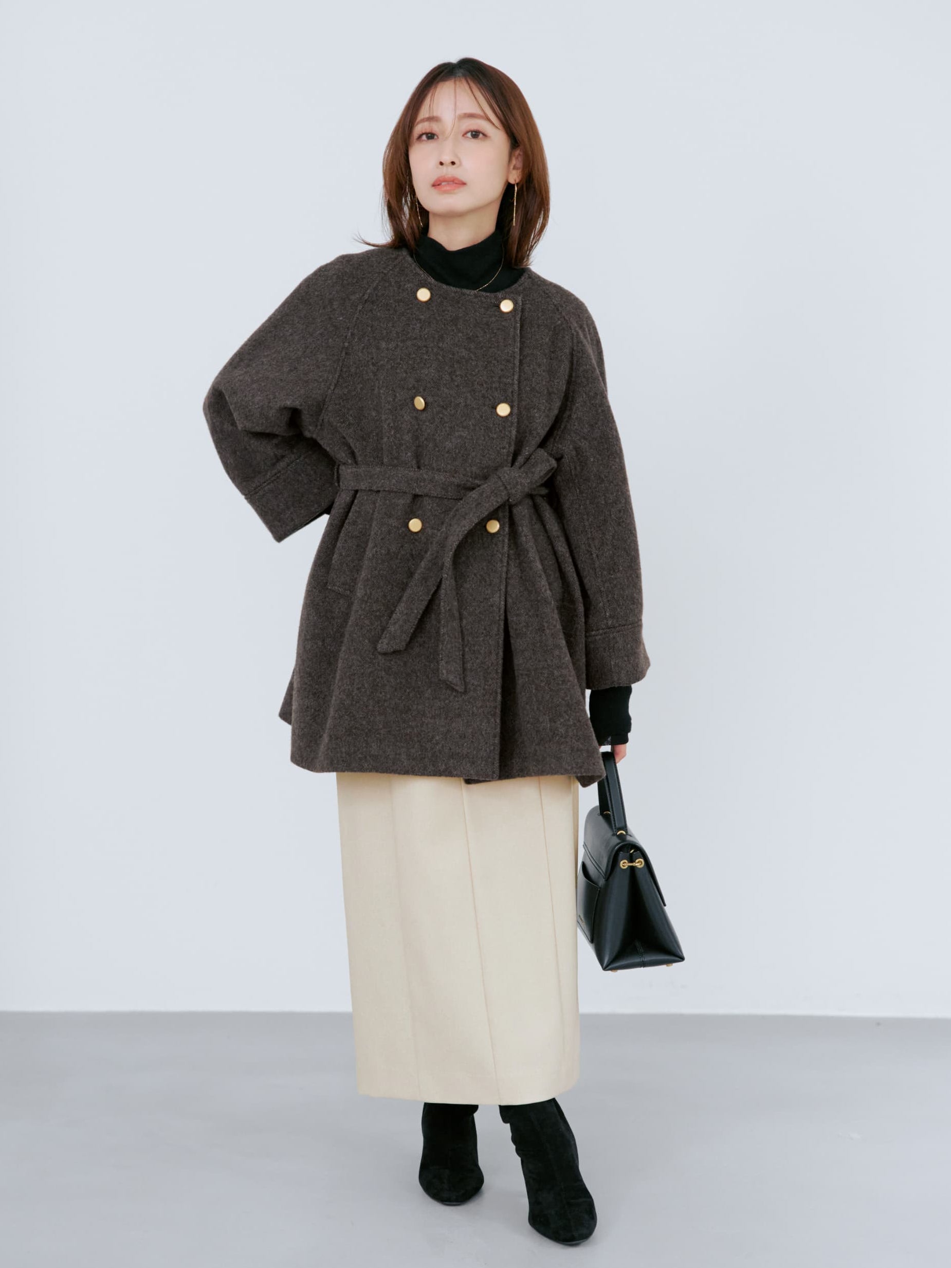 2wayカラーゴールドボタンミドルコート | 小柄・低身長女性向け