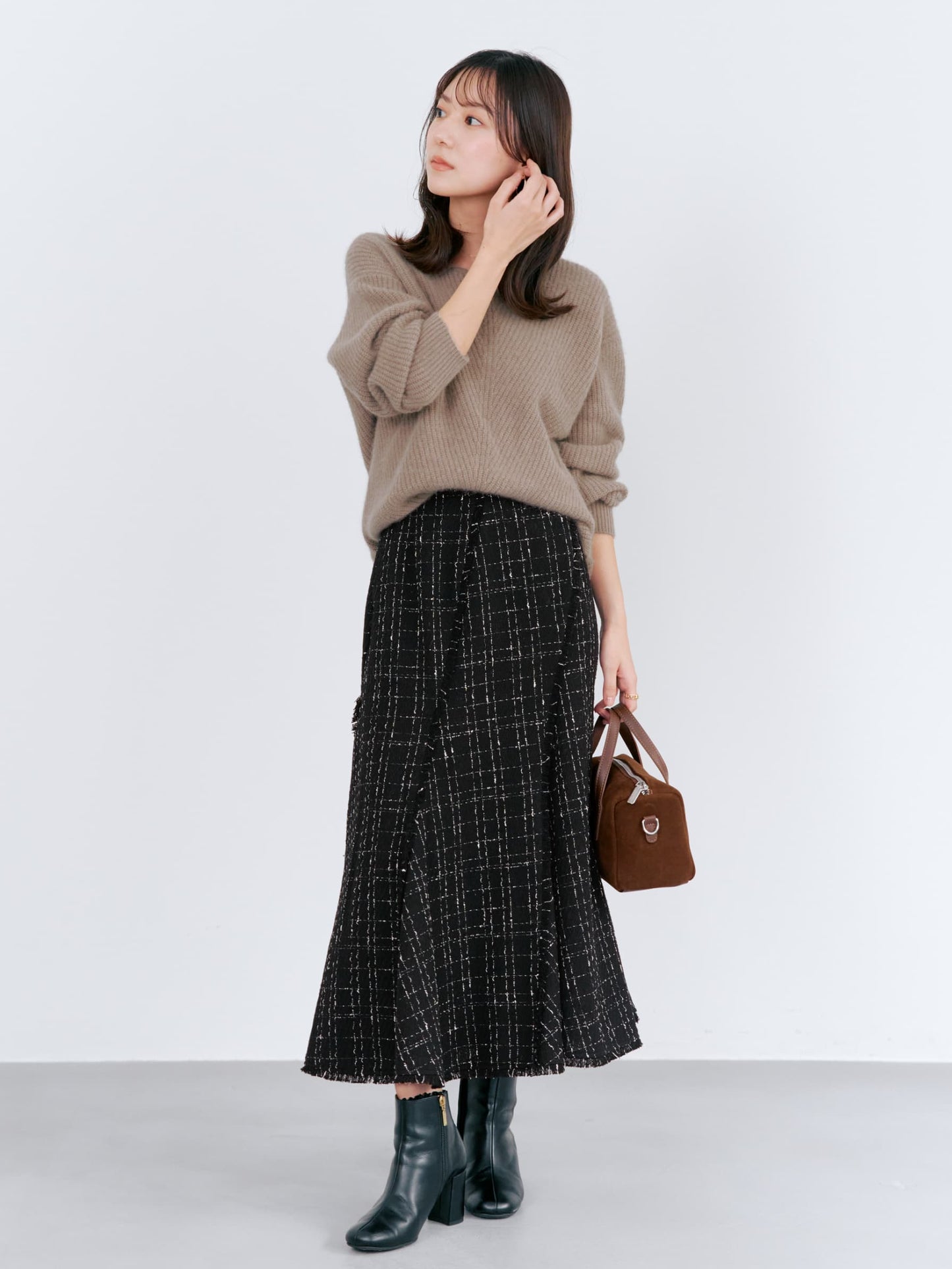 チェックツイードアシメマーメイドスカート-short & regular　[通常]