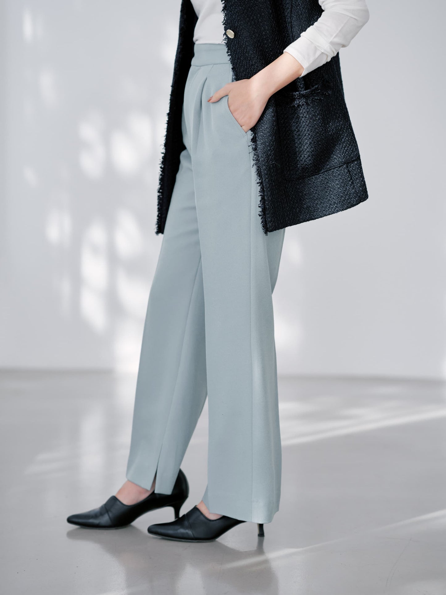 サイドスリットフレアパンツ-short & regular　[通常]