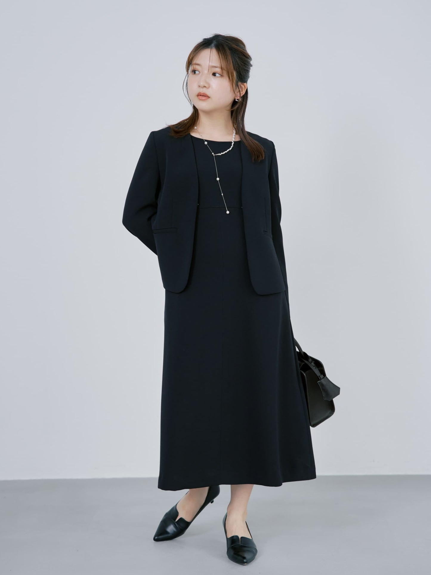 トリアセジョーゼットシームデザインワンピース-short & regular　[通常]