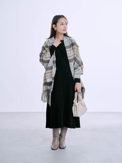 パターンリブフレアニットワンピース-short & regular　[通常]