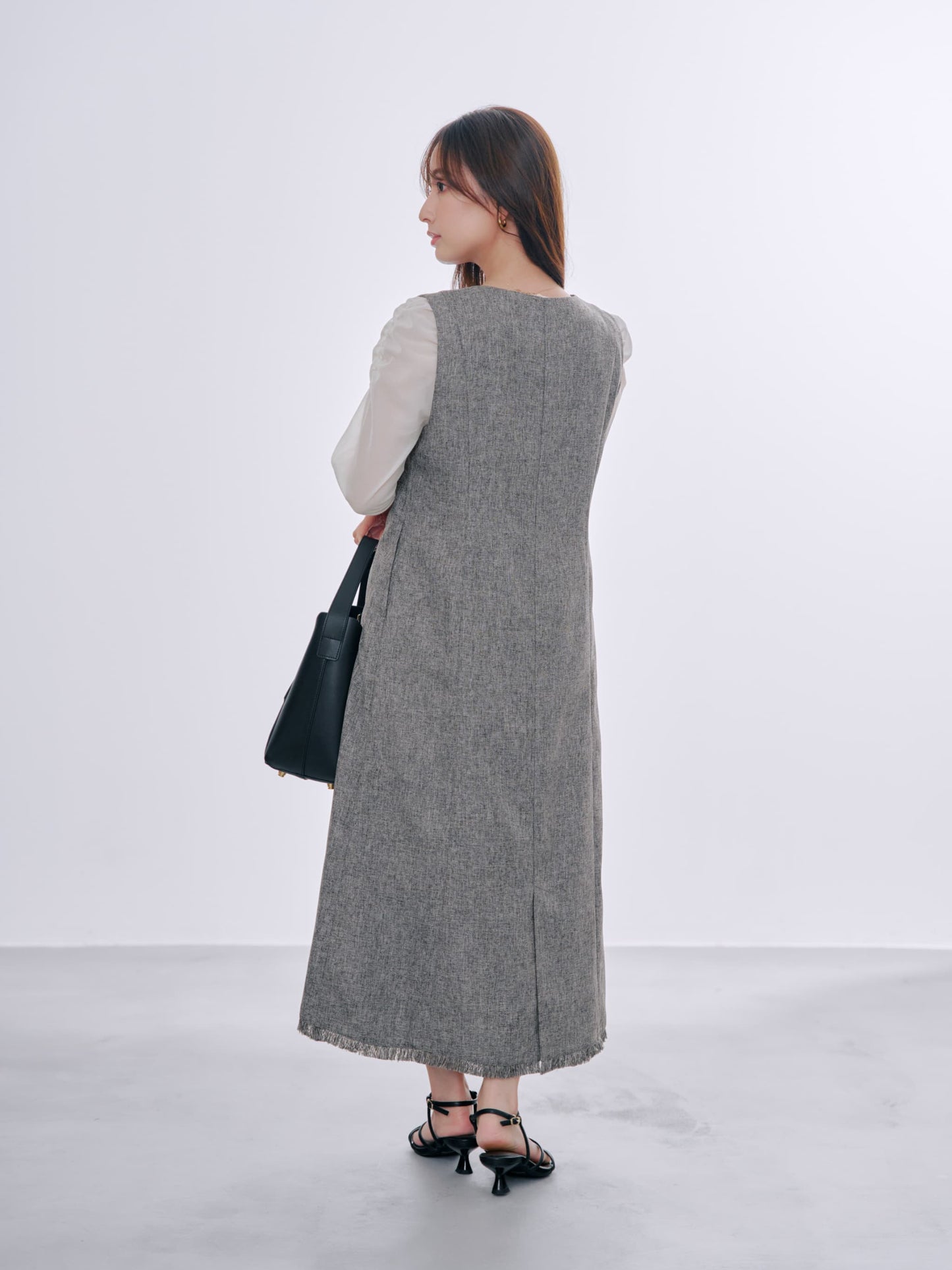 ツイードフロントジップジャンパースカート-short & regular　[通常]