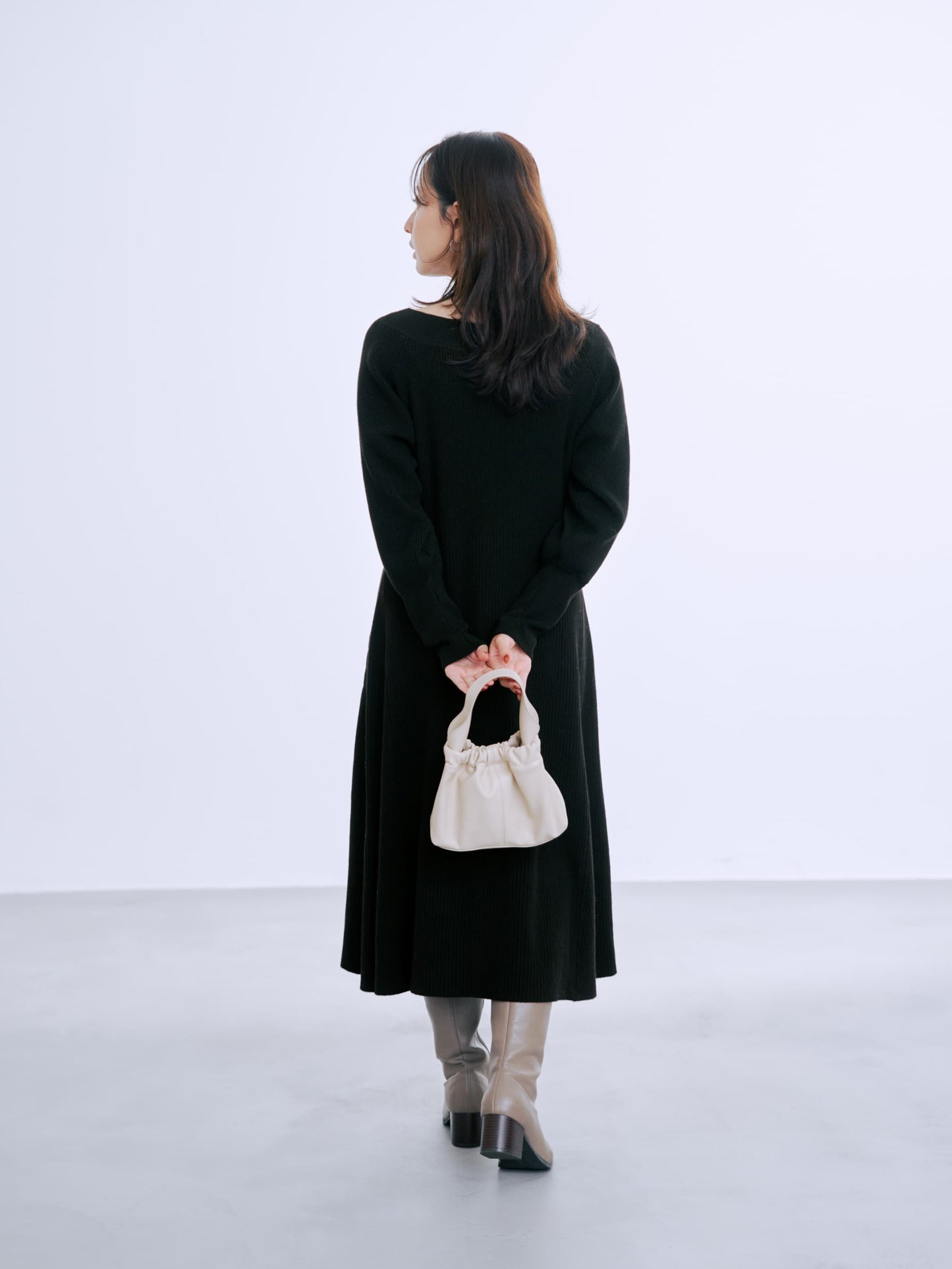 パターンリブフレアニットワンピース-short & regular　[通常]