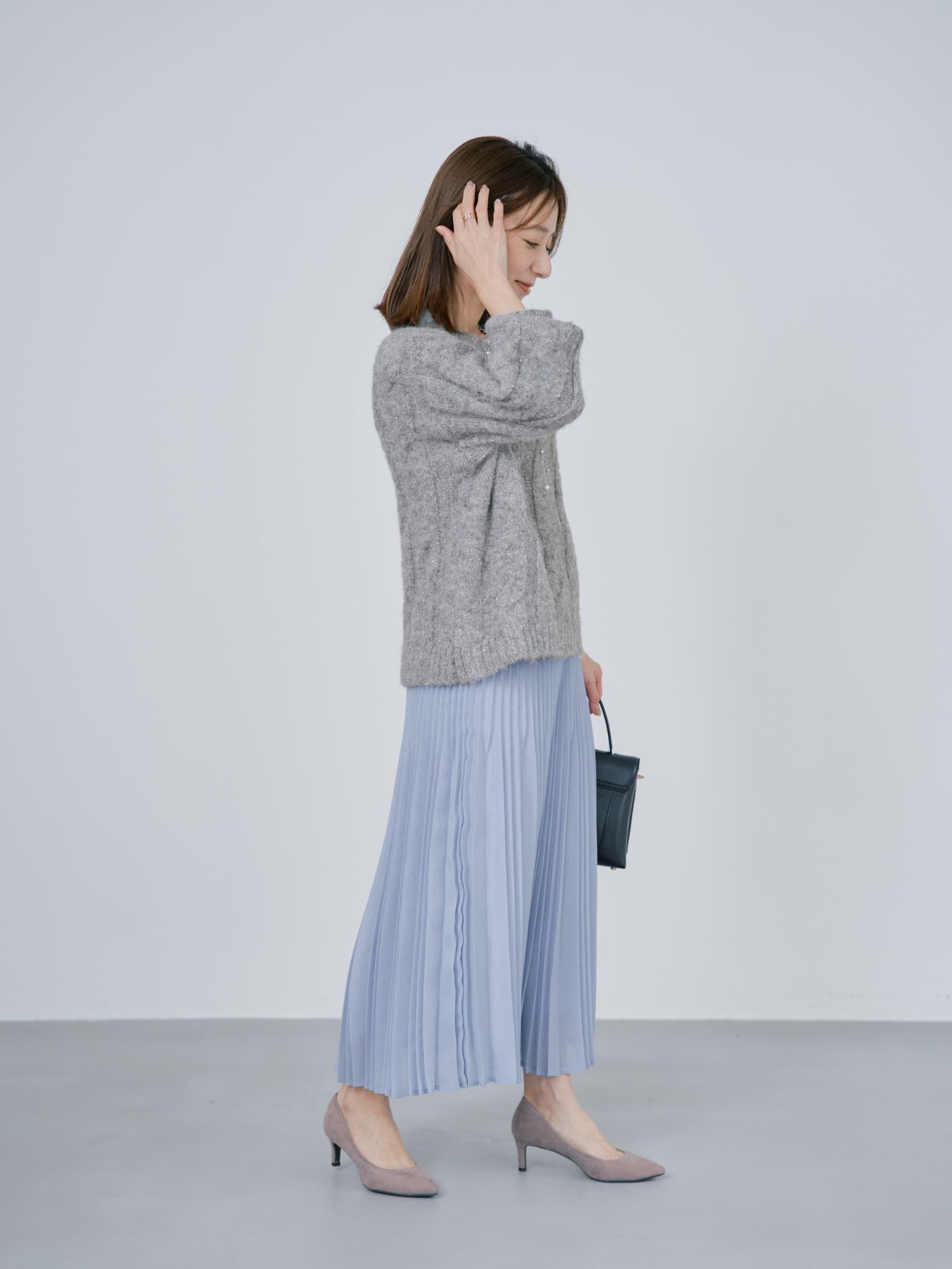 エアリーミックスプリーツスカート-short & regular　[通常]