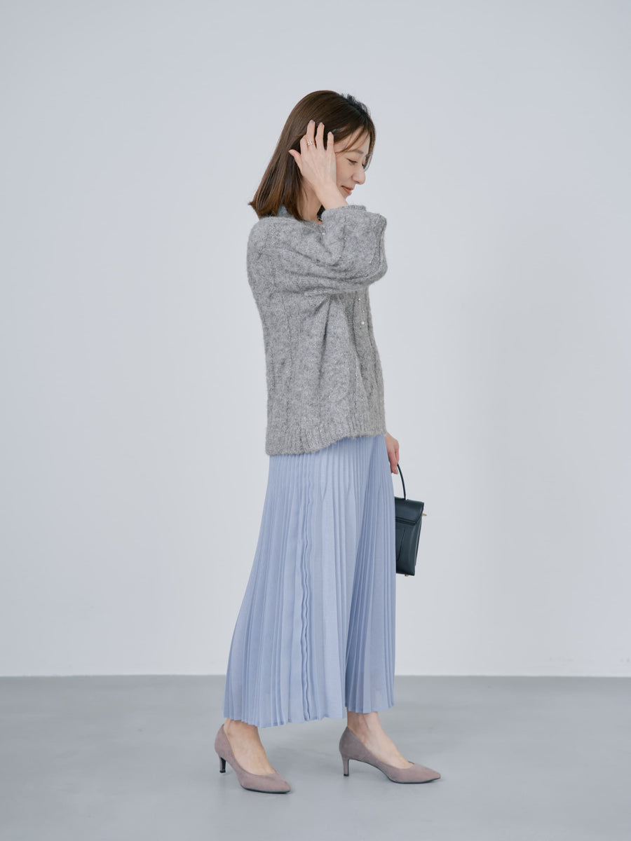 エアリーミックスプリーツスカート-short & regular　[通常]