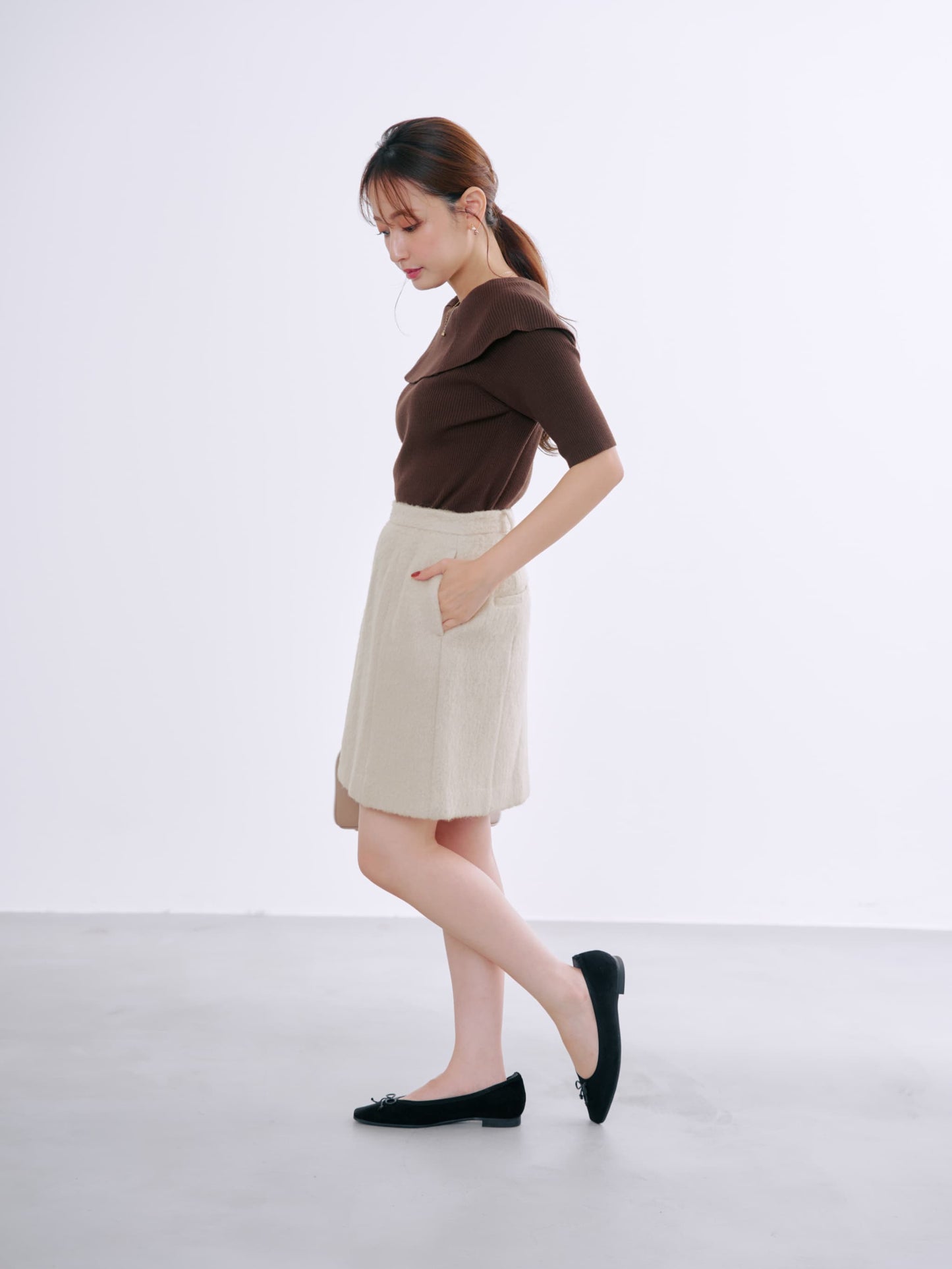 オフショルハーフスリーブニット　[通常]